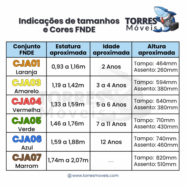 Indicacao de tamanhos e cores padrão FNDE